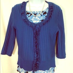 CABLE & GAUGE blue ruffle sweater